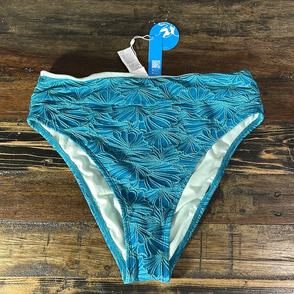 Cupshe bikini bottoms - high band teal blue with floral size medium
